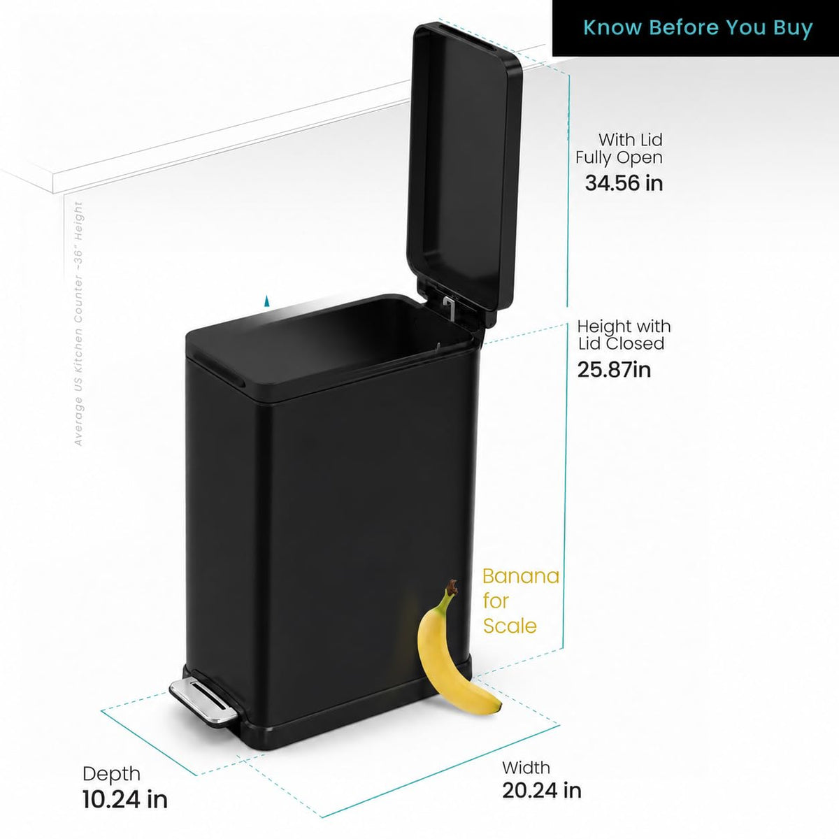 12 Gallon Kitchen Trash Can with Slim Fit Design