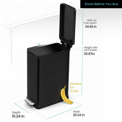 12 Gallon Kitchen Trash Can with Slim Fit Design