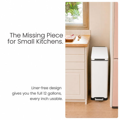 12 Gallon Kitchen Trash Can with Slim Fit Design