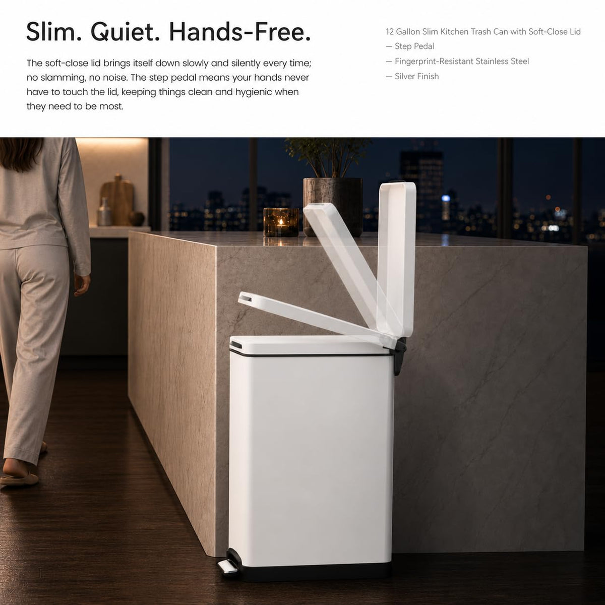 12 Gallon Kitchen Trash Can with Slim Fit Design