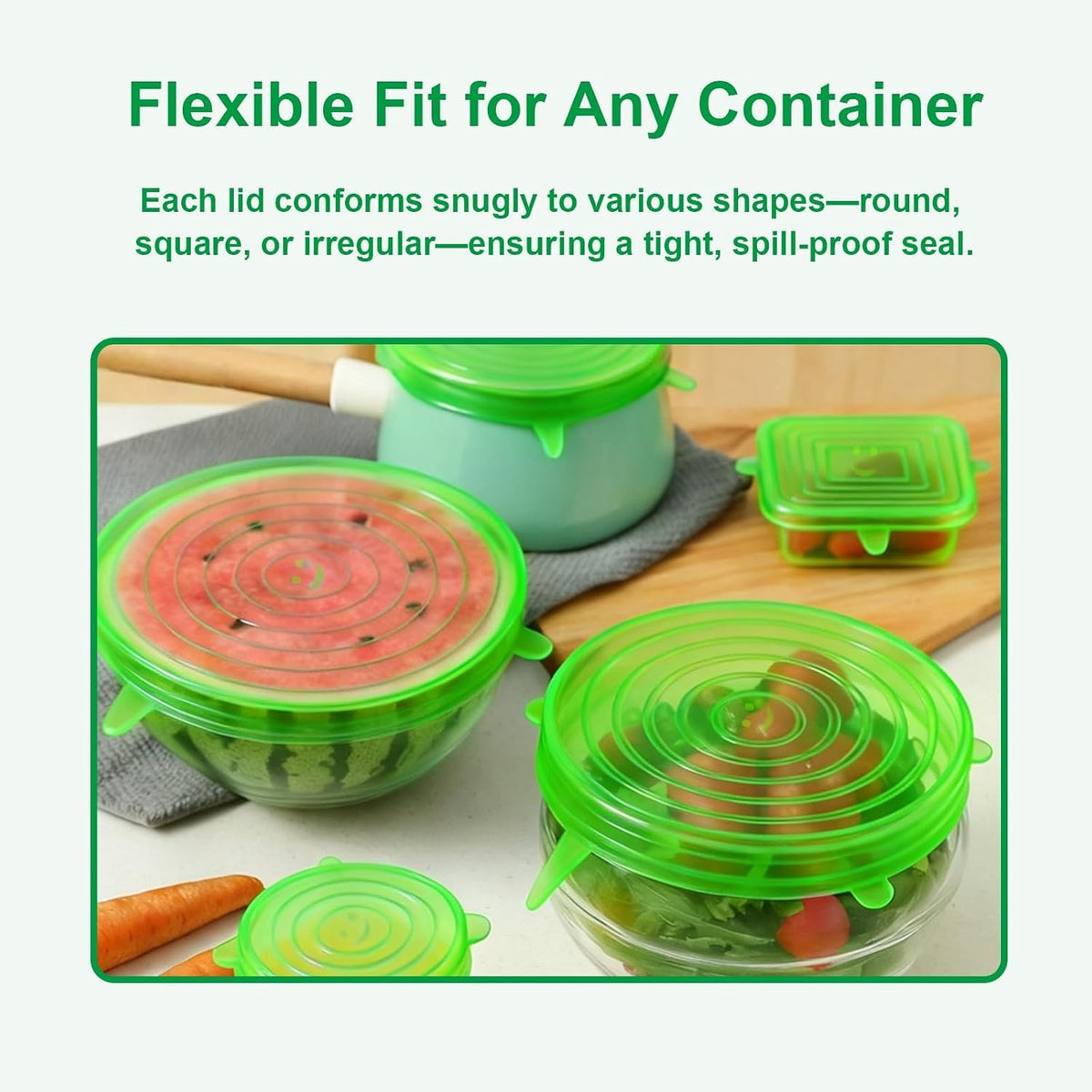 Silicone Stretch Lids – 6 Pack Reusable Food Covers,Flexible Silicone for Bowls, Containers, Fruits – Airtight & Leakproof Seal for Kitchen Storage(blue)