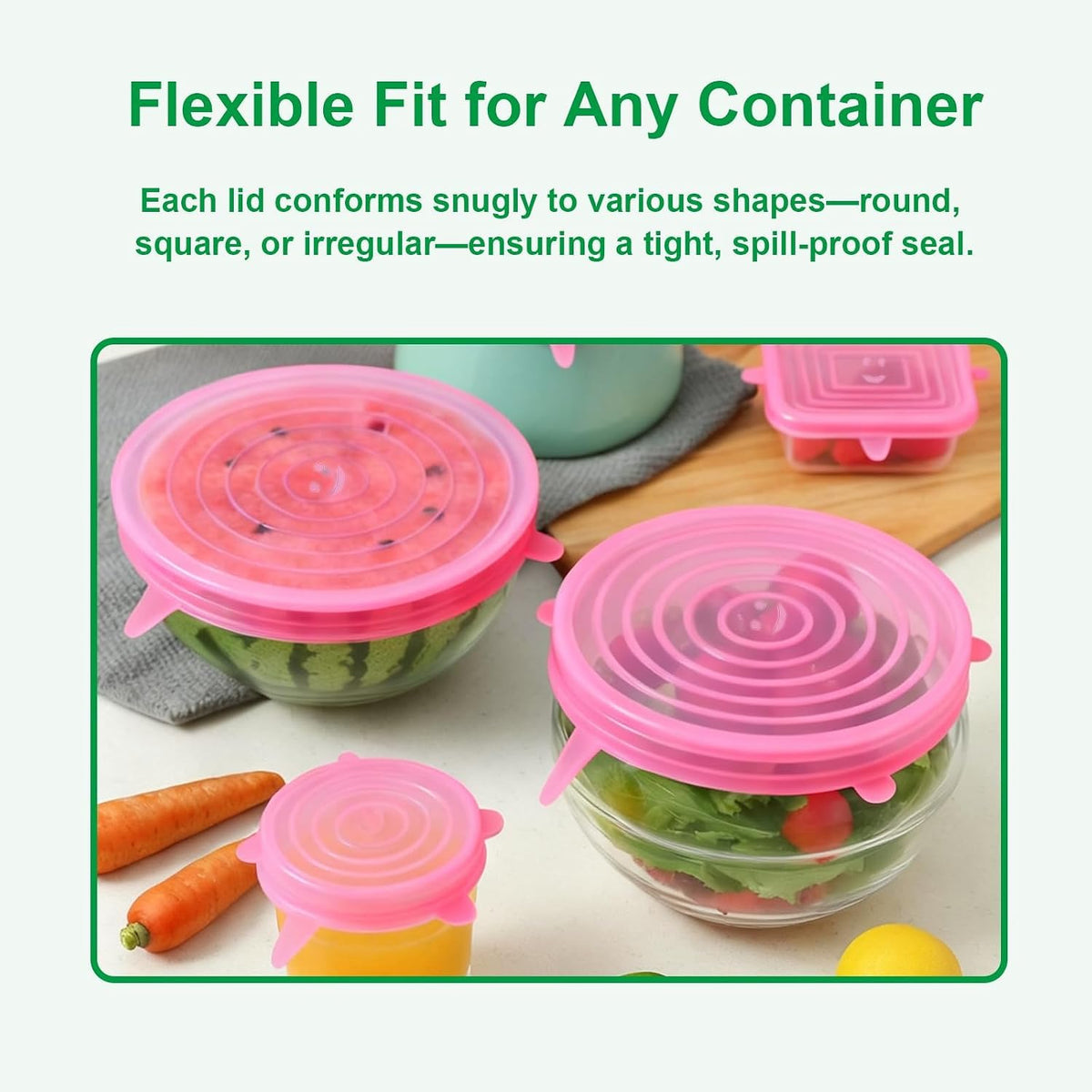 Silicone Stretch Lids – 6 Pack Reusable Food Covers,Flexible Silicone for Bowls, Containers, Fruits – Airtight & Leakproof Seal for Kitchen Storage(blue)