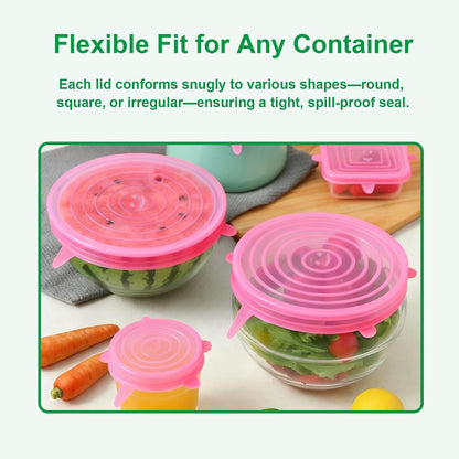 Silicone Stretch Lids – 6 Pack Reusable Food Covers,Flexible Silicone for Bowls, Containers, Fruits – Airtight & Leakproof Seal for Kitchen Storage(blue)