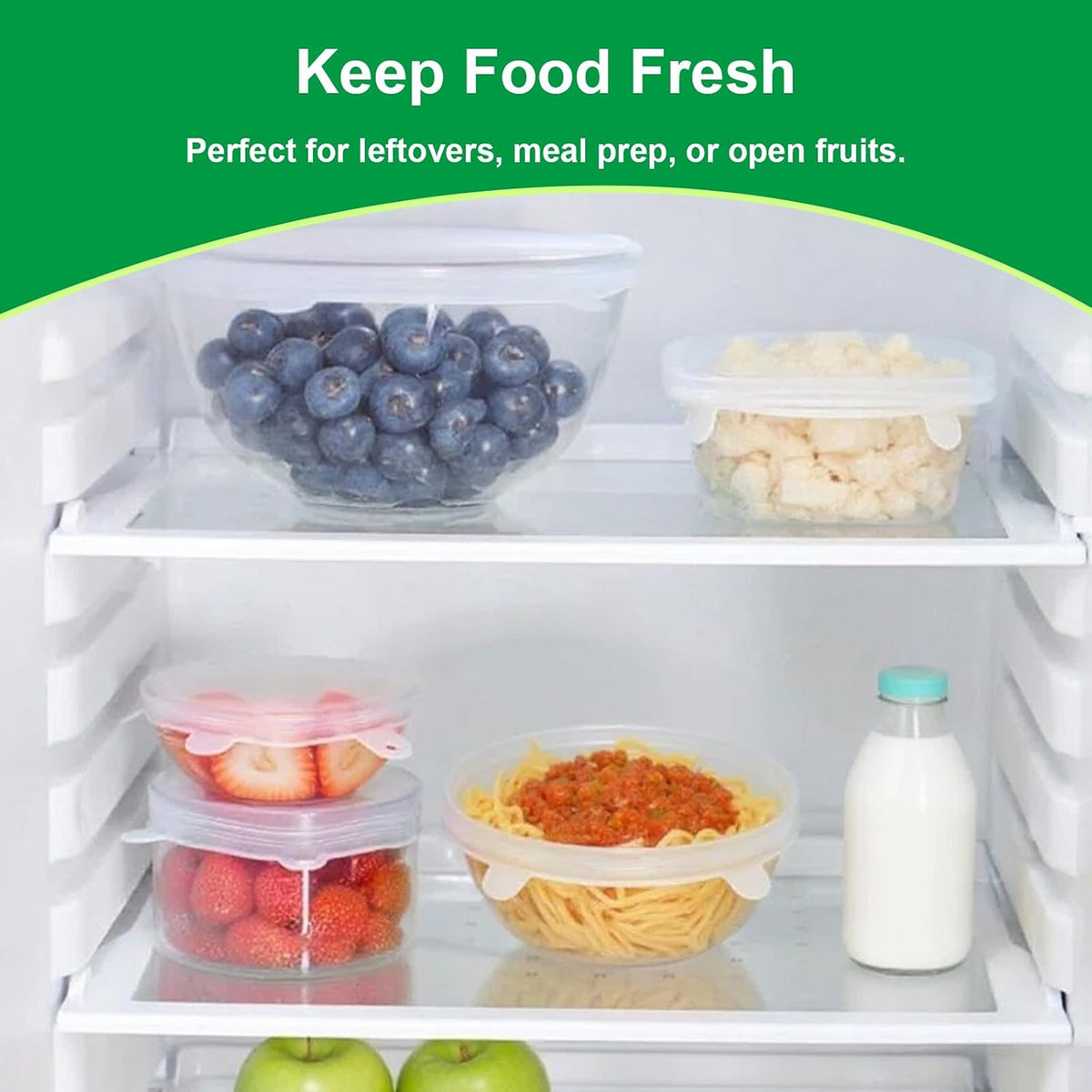 Silicone Stretch Lids – 6 Pack Reusable Food Covers,Flexible Silicone for Bowls, Containers, Fruits – Airtight & Leakproof Seal for Kitchen Storage(blue)