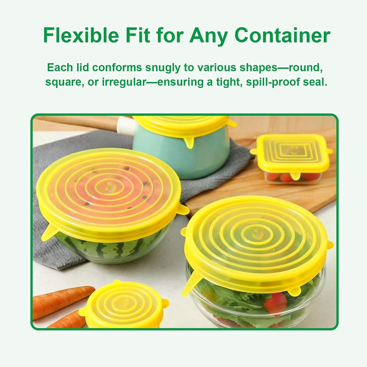 Silicone Stretch Lids – 6 Pack Reusable Food Covers,Flexible Silicone for Bowls, Containers, Fruits – Airtight & Leakproof Seal for Kitchen Storage(blue)