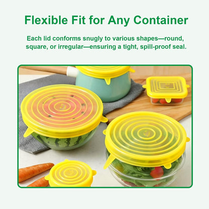 Silicone Stretch Lids – 6 Pack Reusable Food Covers,Flexible Silicone for Bowls, Containers, Fruits – Airtight & Leakproof Seal for Kitchen Storage(blue)