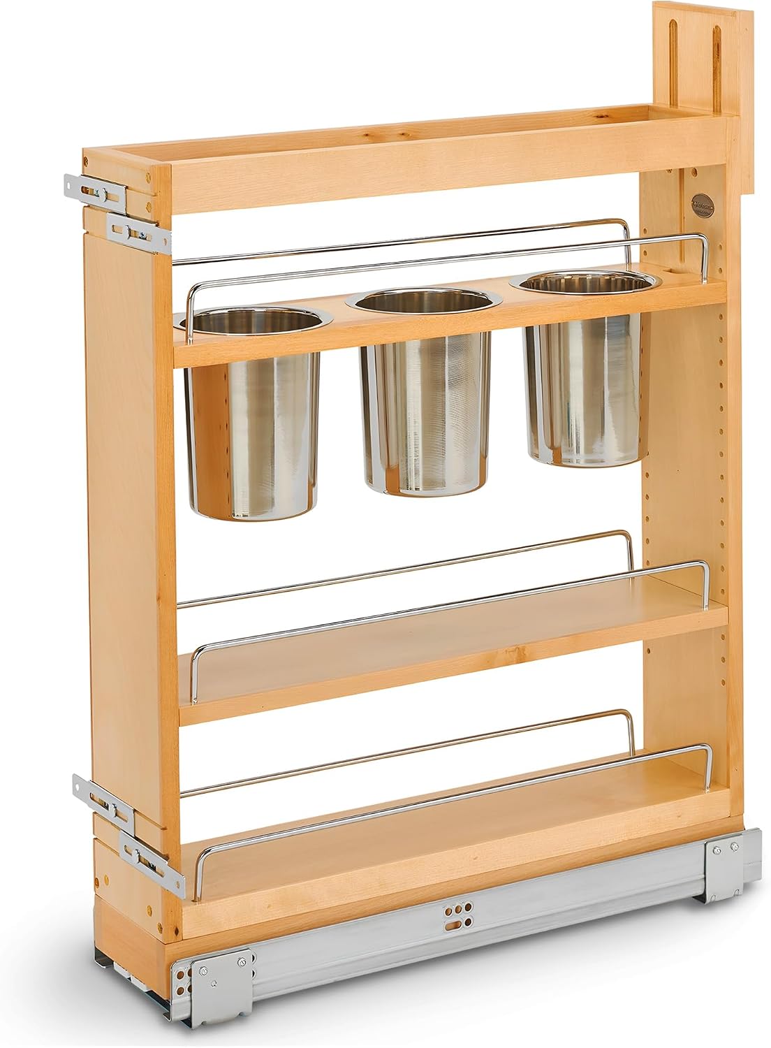 Pullout Organizer w/Soft-Close, Min Cabinet Opening 5.5" W | 5" W Slide Out Pantry Spice or Utensil Storage Rack w/BLUM Soft-Close & Adjustable Shelves for Base Cabinet, 448UT-BCSC-5C