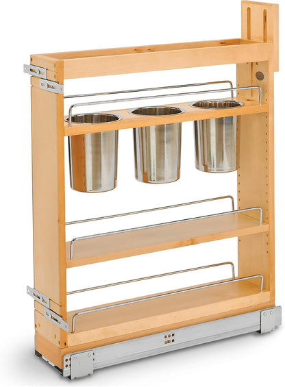 Pullout Organizer w/Soft-Close, Min Cabinet Opening 5.5" W | 5" W Slide Out Pantry Spice or Utensil Storage Rack w/BLUM Soft-Close & Adjustable Shelves for Base Cabinet, 448UT-BCSC-5C