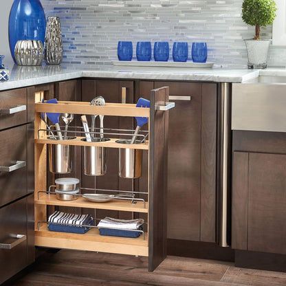 Pullout Organizer w/Soft-Close, Min Cabinet Opening 5.5" W | 5" W Slide Out Pantry Spice or Utensil Storage Rack w/BLUM Soft-Close & Adjustable Shelves for Base Cabinet, 448UT-BCSC-5C