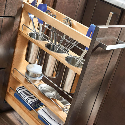 Pullout Organizer w/Soft-Close, Min Cabinet Opening 5.5" W | 5" W Slide Out Pantry Spice or Utensil Storage Rack w/BLUM Soft-Close & Adjustable Shelves for Base Cabinet, 448UT-BCSC-5C
