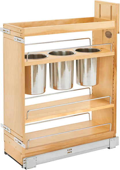 Pullout Organizer w/Soft-Close, Min Cabinet Opening 5.5" W | 5" W Slide Out Pantry Spice or Utensil Storage Rack w/BLUM Soft-Close & Adjustable Shelves for Base Cabinet, 448UT-BCSC-5C