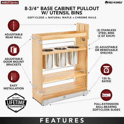 Pullout Organizer w/Soft-Close, Min Cabinet Opening 5.5" W | 5" W Slide Out Pantry Spice or Utensil Storage Rack w/BLUM Soft-Close & Adjustable Shelves for Base Cabinet, 448UT-BCSC-5C