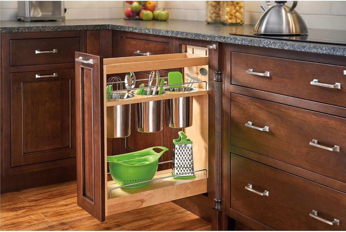 Pullout Organizer w/Soft-Close, Min Cabinet Opening 5.5" W | 5" W Slide Out Pantry Spice or Utensil Storage Rack w/BLUM Soft-Close & Adjustable Shelves for Base Cabinet, 448UT-BCSC-5C