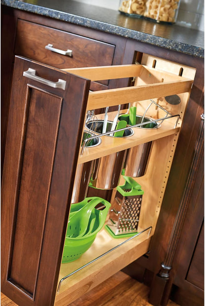 Pullout Organizer w/Soft-Close, Min Cabinet Opening 5.5" W | 5" W Slide Out Pantry Spice or Utensil Storage Rack w/BLUM Soft-Close & Adjustable Shelves for Base Cabinet, 448UT-BCSC-5C