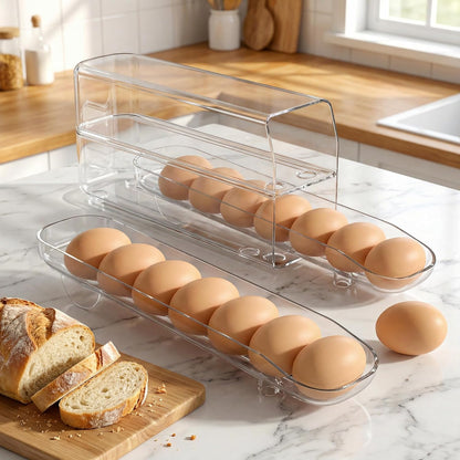 Auto Rolling Egg Dispenser for Refrigerator with Quick Removable Inner Tray, Space-Saving Egg Organizer and Holder, Egg Storage Container for Fridge, Easy to Load and Grab Eggs (1 Pack)