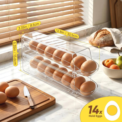 Auto Rolling Egg Dispenser for Refrigerator with Quick Removable Inner Tray, Space-Saving Egg Organizer and Holder, Egg Storage Container for Fridge, Easy to Load and Grab Eggs (1 Pack)