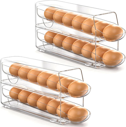 Auto Rolling Egg Dispenser for Refrigerator with Quick Removable Inner Tray, Space-Saving Egg Organizer and Holder, Egg Storage Container for Fridge, Easy to Load and Grab Eggs (1 Pack)