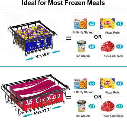 Deep Freezer Organizer Bins - Stackable Freezer Organizer Bins | 4 Pack For 10 to 20 Cu. Ft Chest Freezers, Wire Baskets for Frozen Food, Easy Food Access and Restocking, Black