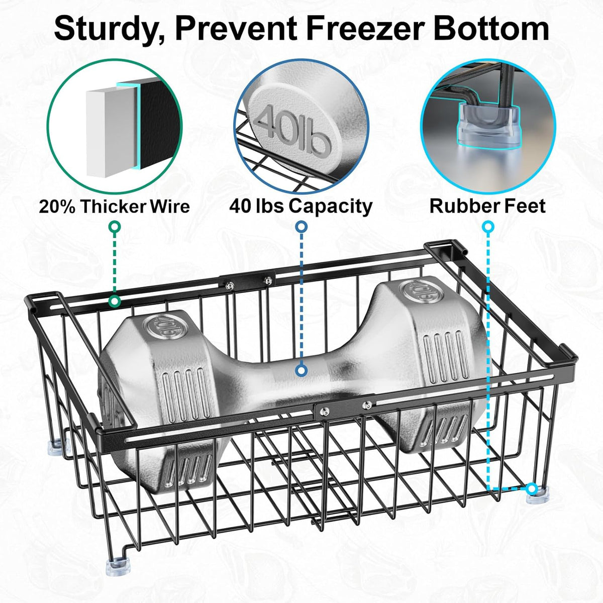 Deep Freezer Organizer Bins - Stackable Freezer Organizer Bins | 4 Pack For 10 to 20 Cu. Ft Chest Freezers, Wire Baskets for Frozen Food, Easy Food Access and Restocking, Black