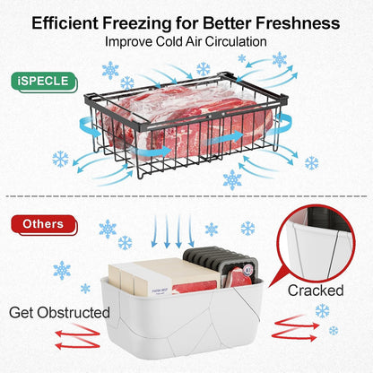 Deep Freezer Organizer Bins - Stackable Freezer Organizer Bins | 4 Pack For 10 to 20 Cu. Ft Chest Freezers, Wire Baskets for Frozen Food, Easy Food Access and Restocking, Black