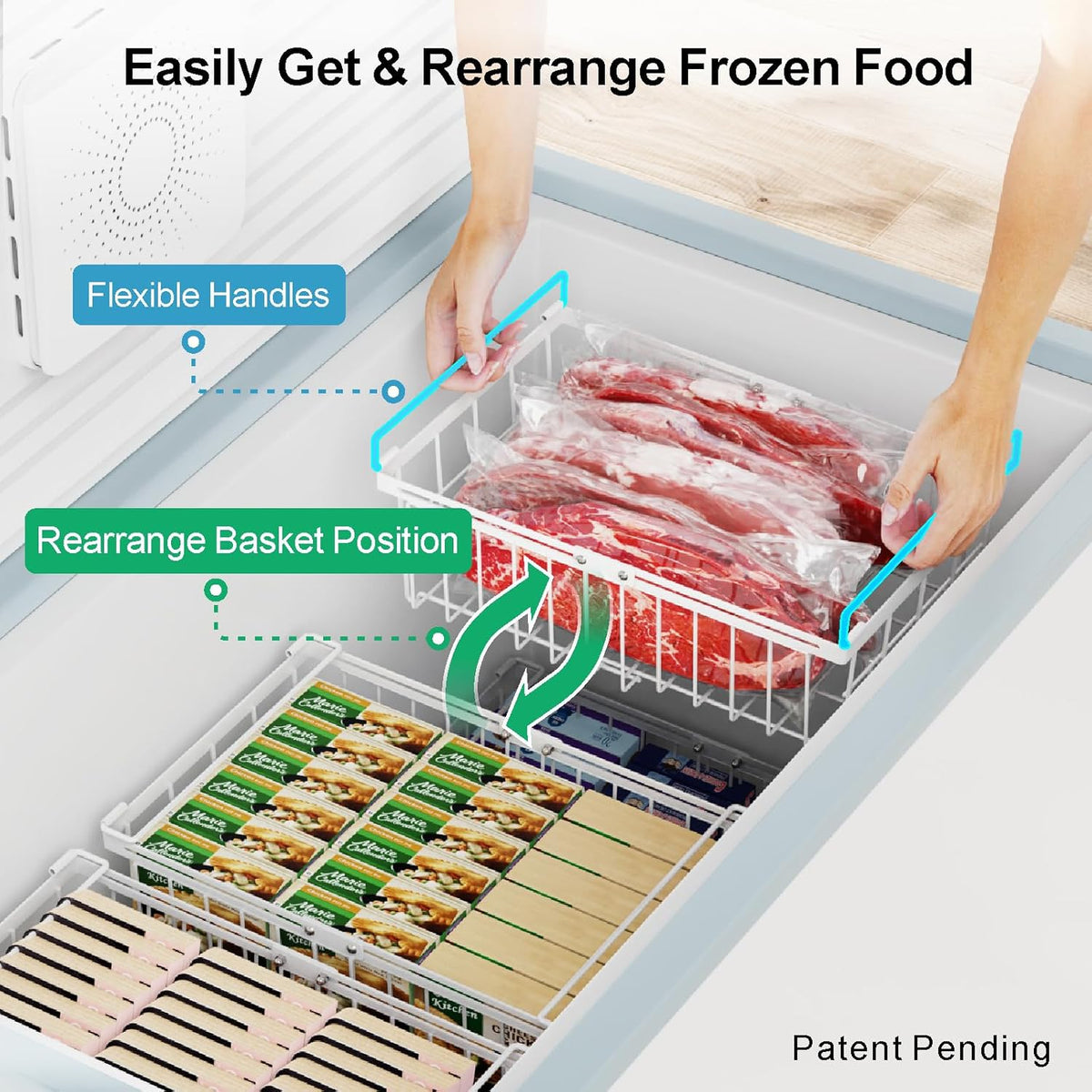 Deep Freezer Organizer Bins - Stackable Freezer Organizer Bins | 4 Pack For 10 to 20 Cu. Ft Chest Freezers, Wire Baskets for Frozen Food, Easy Food Access and Restocking, Black