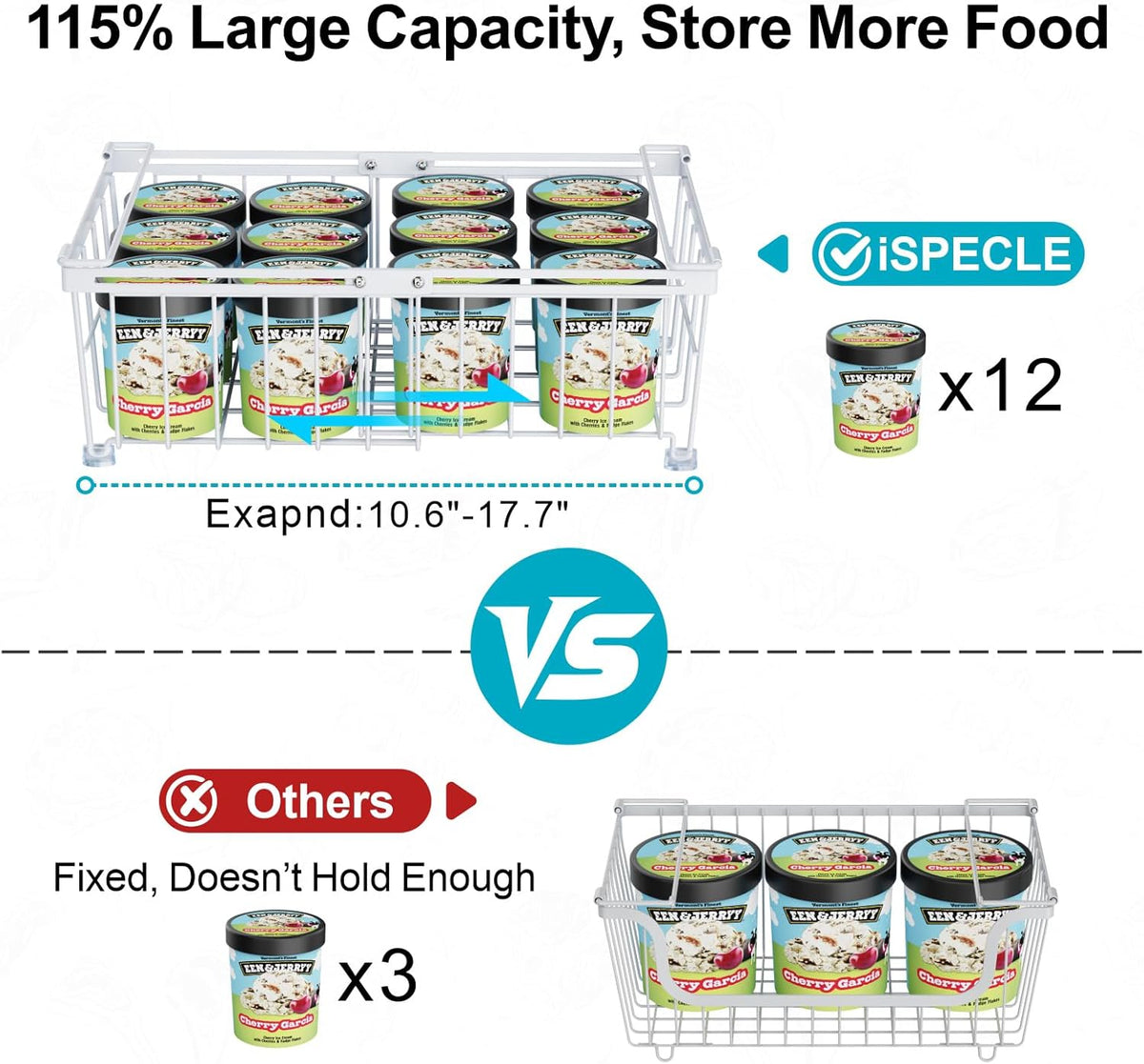 Deep Freezer Organizer Bins - Stackable Freezer Organizer Bins | 4 Pack For 10 to 20 Cu. Ft Chest Freezers, Wire Baskets for Frozen Food, Easy Food Access and Restocking, Black