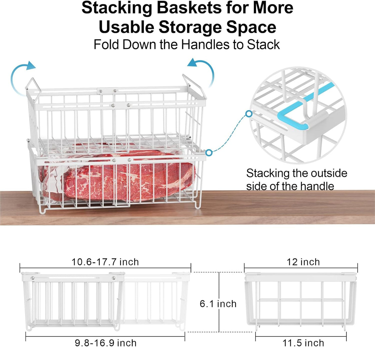 Deep Freezer Organizer Bins - Stackable Freezer Organizer Bins | 4 Pack For 10 to 20 Cu. Ft Chest Freezers, Wire Baskets for Frozen Food, Easy Food Access and Restocking, Black