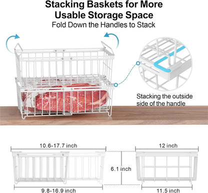 Deep Freezer Organizer Bins - Stackable Freezer Organizer Bins | 4 Pack For 10 to 20 Cu. Ft Chest Freezers, Wire Baskets for Frozen Food, Easy Food Access and Restocking, Black