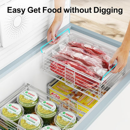 Deep Freezer Organizer Bins - Stackable Freezer Organizer Bins | 4 Pack For 10 to 20 Cu. Ft Chest Freezers, Wire Baskets for Frozen Food, Easy Food Access and Restocking, Black