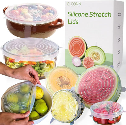 Reusable Silicone Stretch Lids for Food Storage – Elastic Bowl Covers Fit Round & Rectangle Containers, Jars, Cups – Heat-Resistant, Dishwasher Safe, Premium Kitchen Gadgets (7-Piece Set)