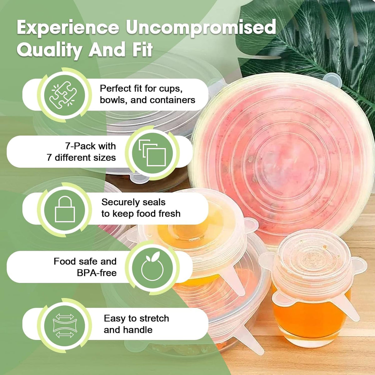 Reusable Silicone Stretch Lids for Food Storage – Elastic Bowl Covers Fit Round & Rectangle Containers, Jars, Cups – Heat-Resistant, Dishwasher Safe, Premium Kitchen Gadgets (7-Piece Set)