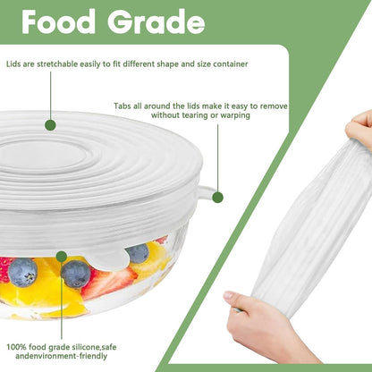 Reusable Silicone Stretch Lids for Food Storage – Elastic Bowl Covers Fit Round & Rectangle Containers, Jars, Cups – Heat-Resistant, Dishwasher Safe, Premium Kitchen Gadgets (7-Piece Set)