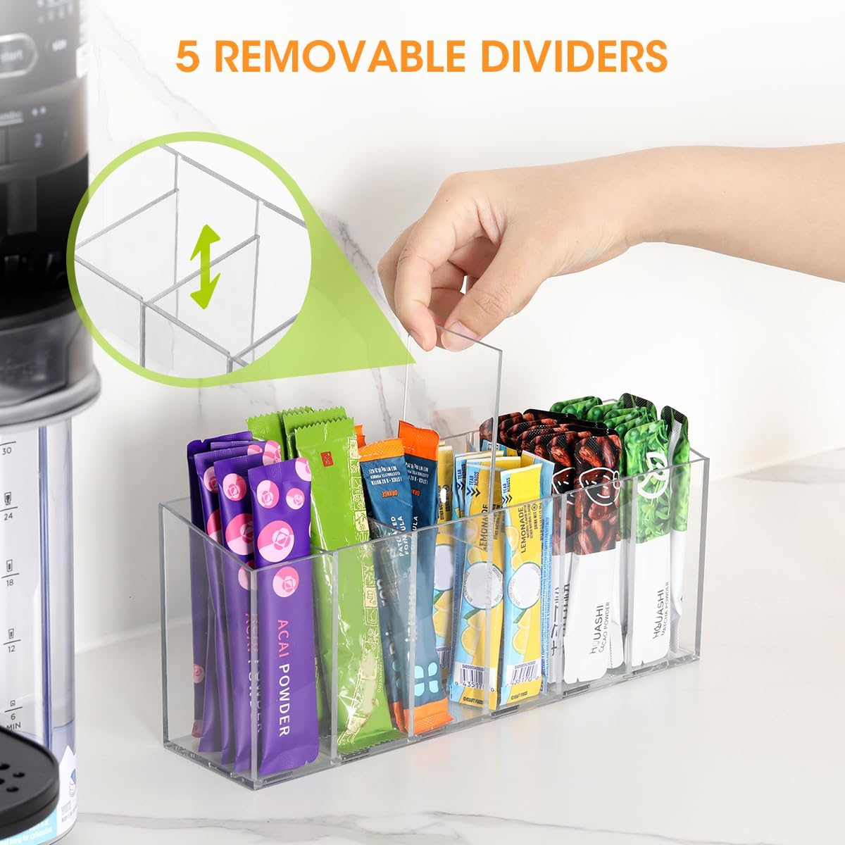Drink Packet Organizer, Mountable Water Packet Organization Holder with Adhesive & Magnetic Sticker, Pantry Organizers Kitchen Storage for Countertop Table Fridge Cabinet