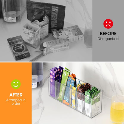 Drink Packet Organizer, Mountable Water Packet Organization Holder with Adhesive & Magnetic Sticker, Pantry Organizers Kitchen Storage for Countertop Table Fridge Cabinet