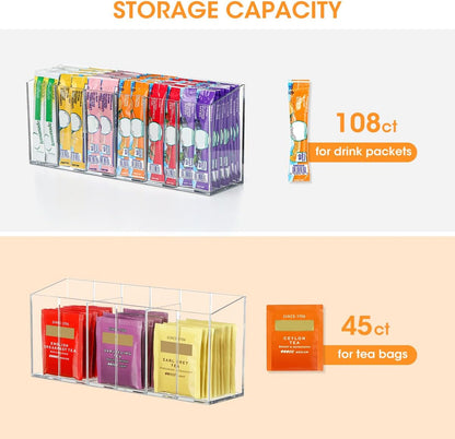 Drink Packet Organizer, Mountable Water Packet Organization Holder with Adhesive & Magnetic Sticker, Pantry Organizers Kitchen Storage for Countertop Table Fridge Cabinet