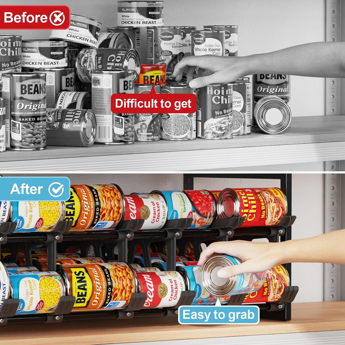 Can Organizer for Pantry - Auto-Rolling, Expands to Hold 60 Cans