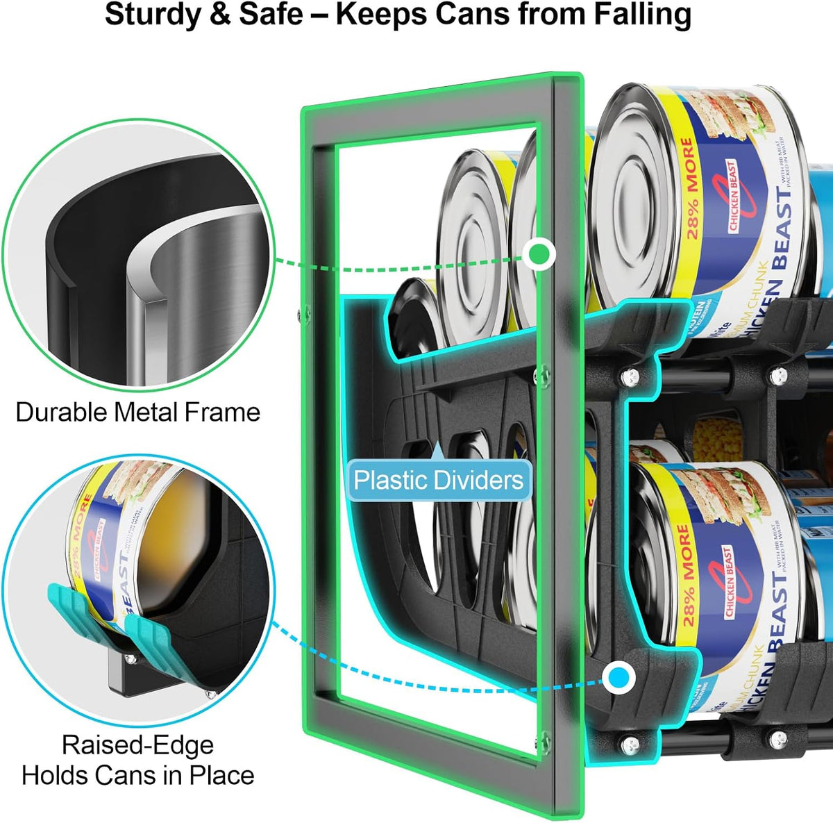 Can Organizer for Pantry - Auto-Rolling, Expands to Hold 60 Cans