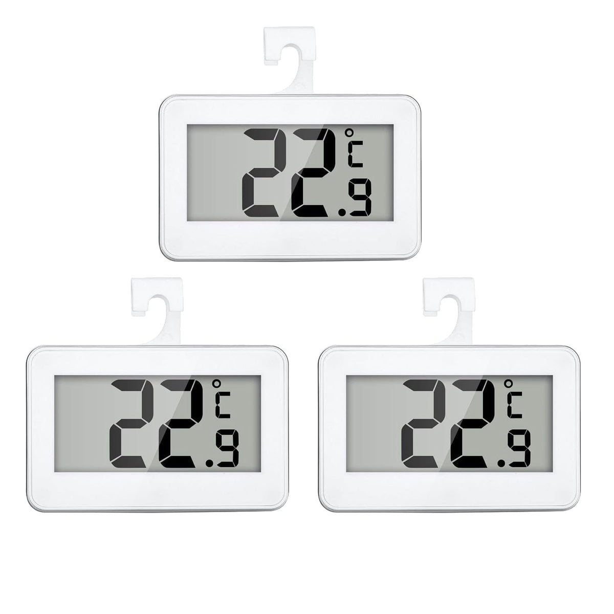 Refrigerator Thermometer Digital, Fridge Freezer Thermometer with Large LCD Display, Magnetic Freezer Temperature Gauge with ℃/℉ Switch for Kitchen, Home, Room, 3 Pack - White