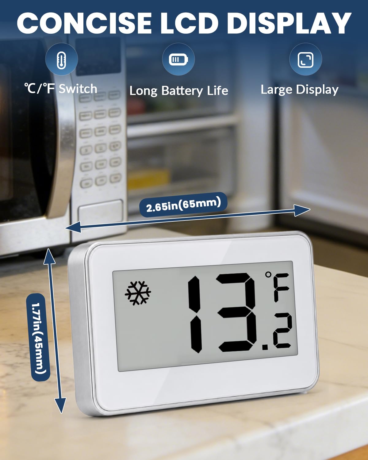 Refrigerator Thermometer Digital, Fridge Freezer Thermometer with Large LCD Display, Magnetic Freezer Temperature Gauge with ℃/℉ Switch for Kitchen, Home, Room, 3 Pack - White