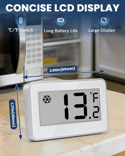 Refrigerator Thermometer Digital, Fridge Freezer Thermometer with Large LCD Display, Magnetic Freezer Temperature Gauge with ℃/℉ Switch for Kitchen, Home, Room, 3 Pack - White