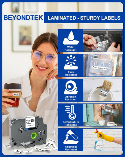 TZe-231 Work for Brother P Touch Label Maker Tape 12mm 0.47 Laminated White | Suitable for Household, Office, Studio, Commercial, School, Hospital use（Laminated Design Water-Resistant,Abrasion-Resistant）
