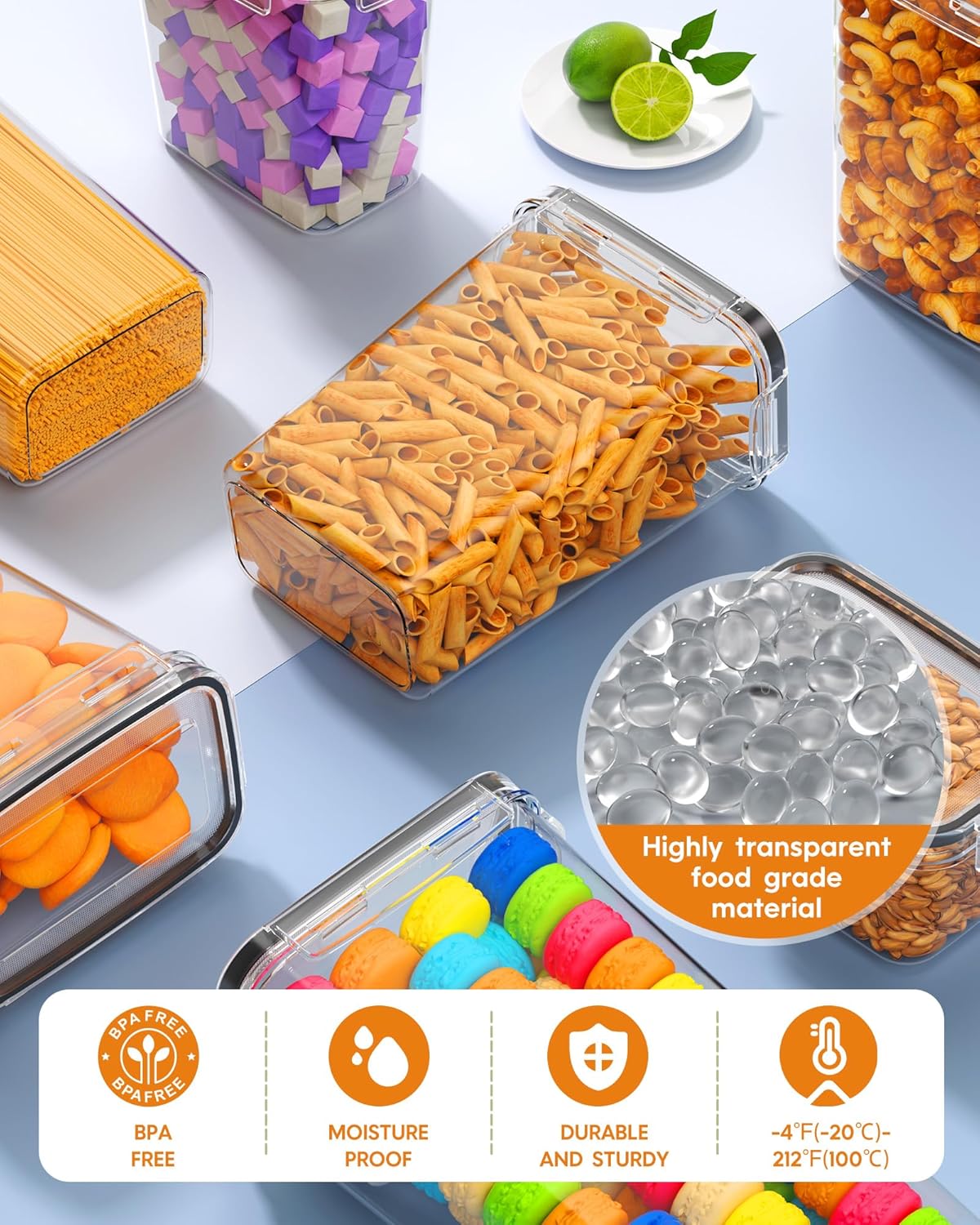 Airtight Food Storage Containers with Lids, Kitchen and Pantry Organization Canisters, BPA-Free, PVC-Free, Food-grade Plastic Leak-proof Jars for Cereal, Flour, Sugar, Extra 24 Labels & Marker