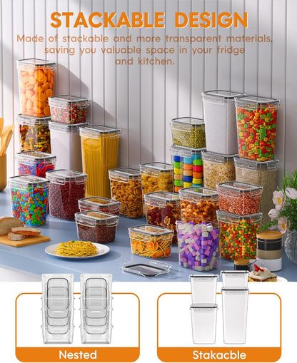 Airtight Food Storage Containers with Lids, Kitchen and Pantry Organization Canisters, BPA-Free, PVC-Free, Food-grade Plastic Leak-proof Jars for Cereal, Flour, Sugar, Extra 24 Labels & Marker