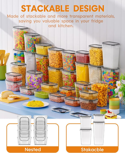 Airtight Food Storage Containers with Lids, Kitchen and Pantry Organization Canisters, BPA-Free, PVC-Free, Food-grade Plastic Leak-proof Jars for Cereal, Flour, Sugar, Extra 24 Labels & Marker