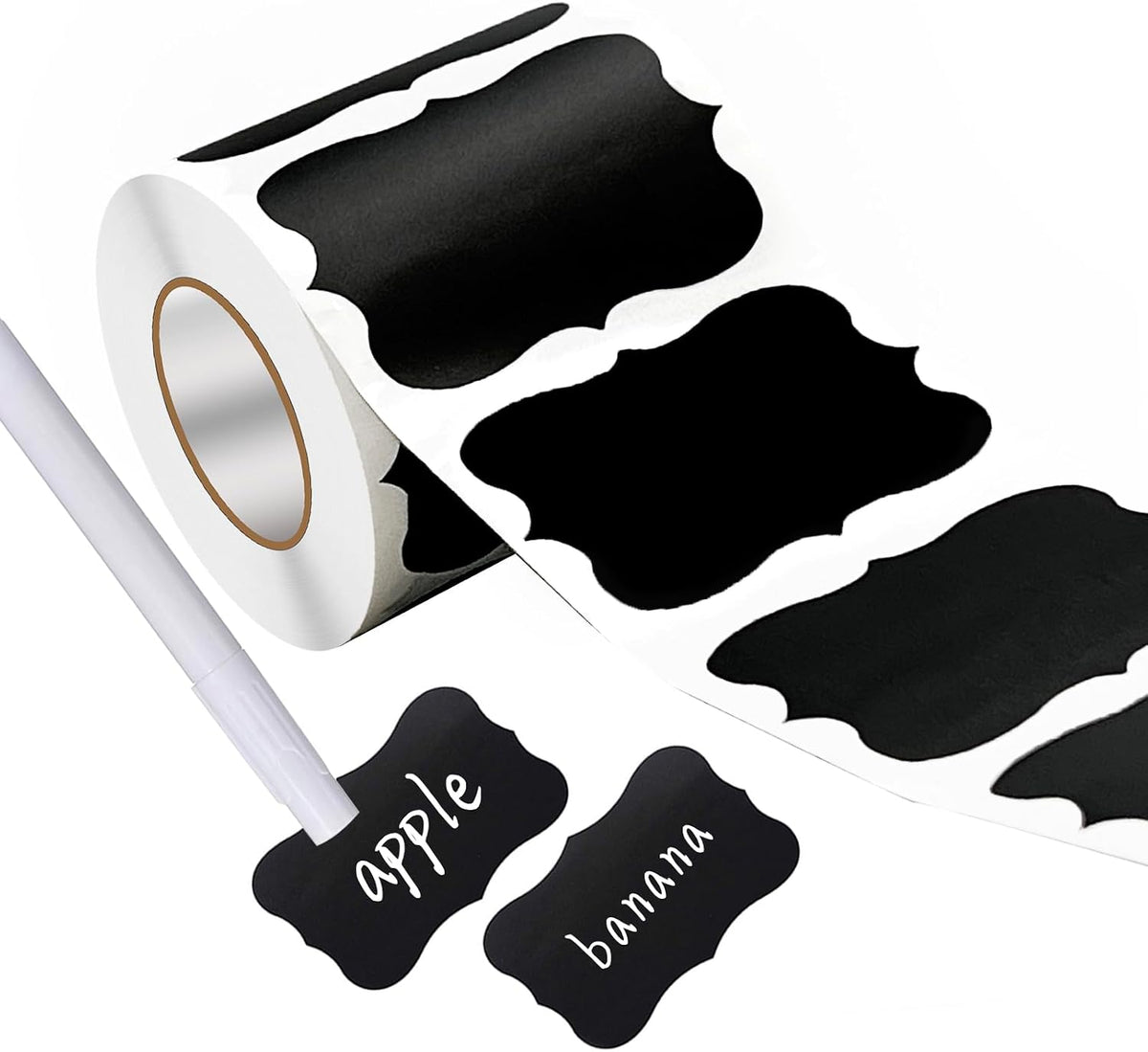 Wavy Shape Chalkboard Labels,Erasable Reusable Blackboard Stickers with 1 Liquid Chalk Pen,150 Pieces,for Jars, Spice, Craft, Home, Kitchen, Parties Decoration, Craft Rooms, Weddings