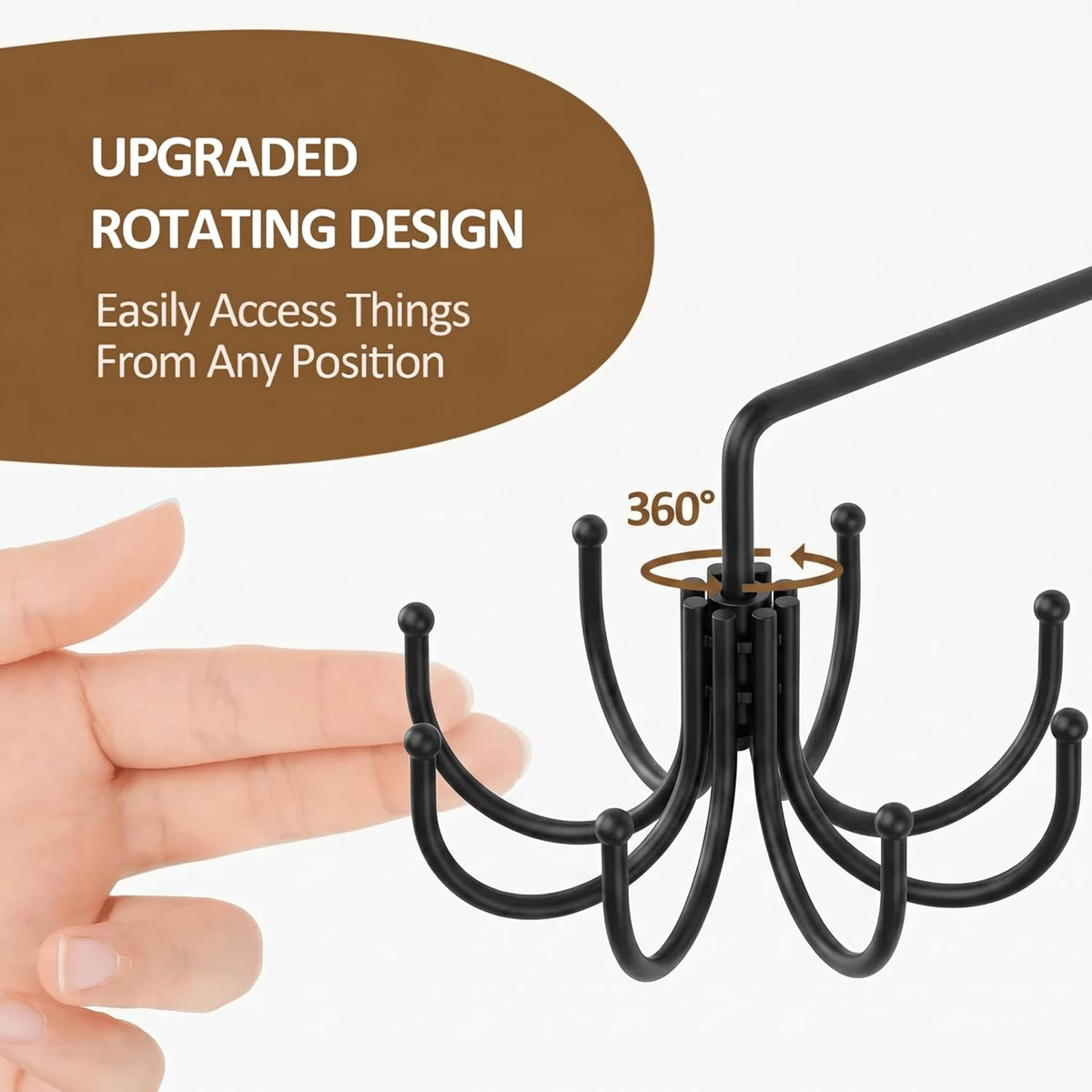 Kitchen Cooking Utensil Holder, 360° Rotating Kitchen Hooks for Hanging Utensils, Heavy Duty Metal Utensil Rack with 8 Storage Capacity for Utensil, Towel, Pot, Glove, Aprons, Silver