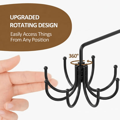 Kitchen Cooking Utensil Holder, 360° Rotating Kitchen Hooks for Hanging Utensils, Heavy Duty Metal Utensil Rack with 8 Storage Capacity for Utensil, Towel, Pot, Glove, Aprons, Silver
