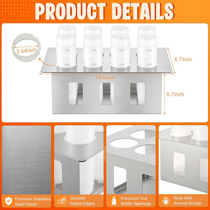 Wesiti Squeeze Bottle Holder with 8 Inverted Condiment Bottles Stainless Steel Sauce Organizer Rack with 2.64 Inch Openings for Restaurant Prep Station Commercial Kitchen Food Truck and BBQ