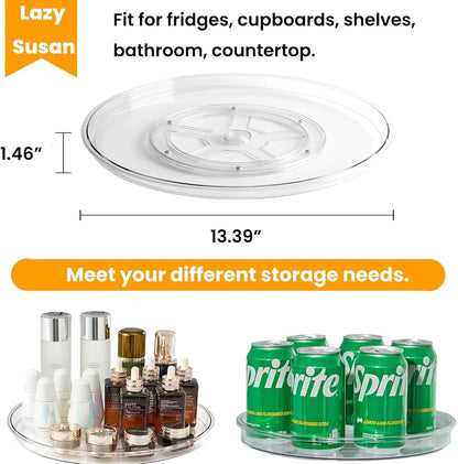 Large 13" Lazy Susan Cabinet Organizer, Non-Skid Lazy Susan Turntable Clear Lazy Susan Tray Storage Containers for Pantry, Kitchen, Countertop, Bathroom-2 Pack