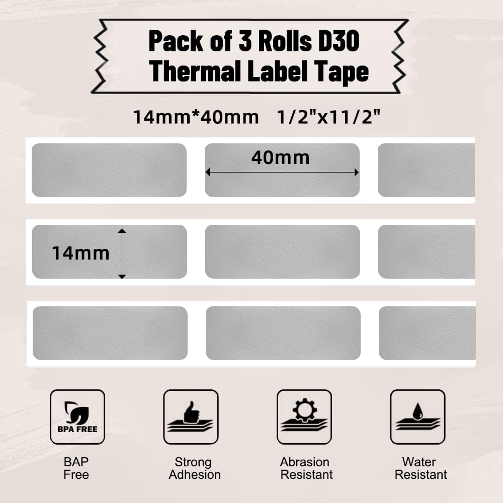 D30 Label Tape, Black on Transparent Clear Sticker Thermal Paper | for D30 D35 Q30 Q30S Label Maker, Self-Adhesive Label Maker Tape, 14mm x 30mm (0.55 x 1.18 Inch) 210 Labels/Roll, 3-Roll